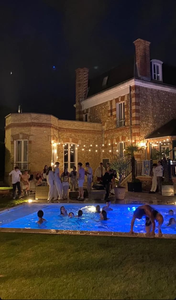 A nighttime pool gathering